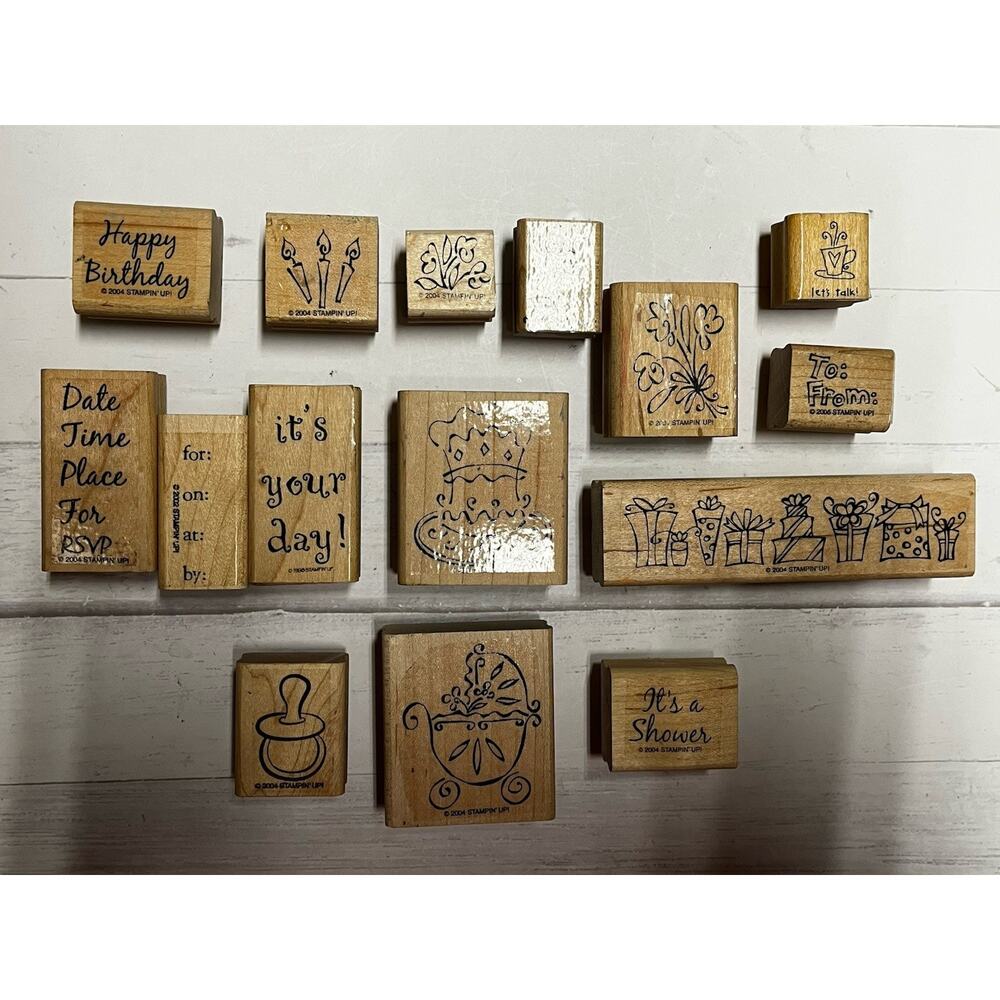 Lot of 15 Vintage Stampin Up Party Themed Stamps Birthday Party Baby Shower 2004
